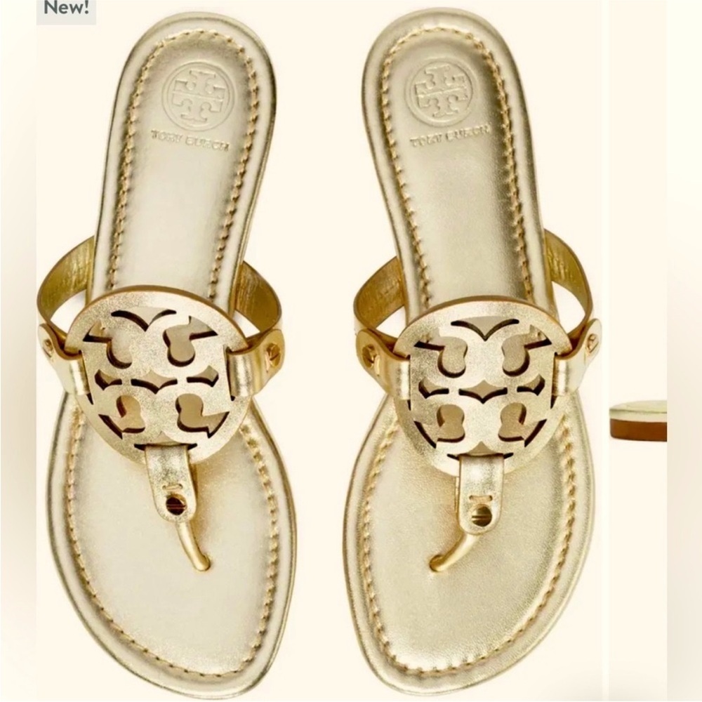 Tory Burch Miller Shiny spark Gold Sandals 8.5 metallic